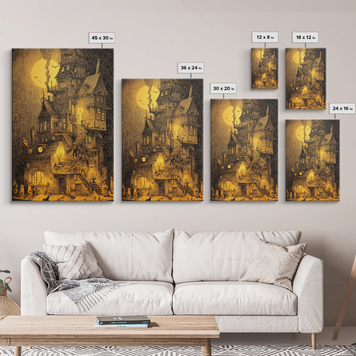 The Clockwork Haunted House, Victorian Macabre Art, Vertical Wall Art, Macabre Wall Art, Canvas Print, Halloween Wall Art