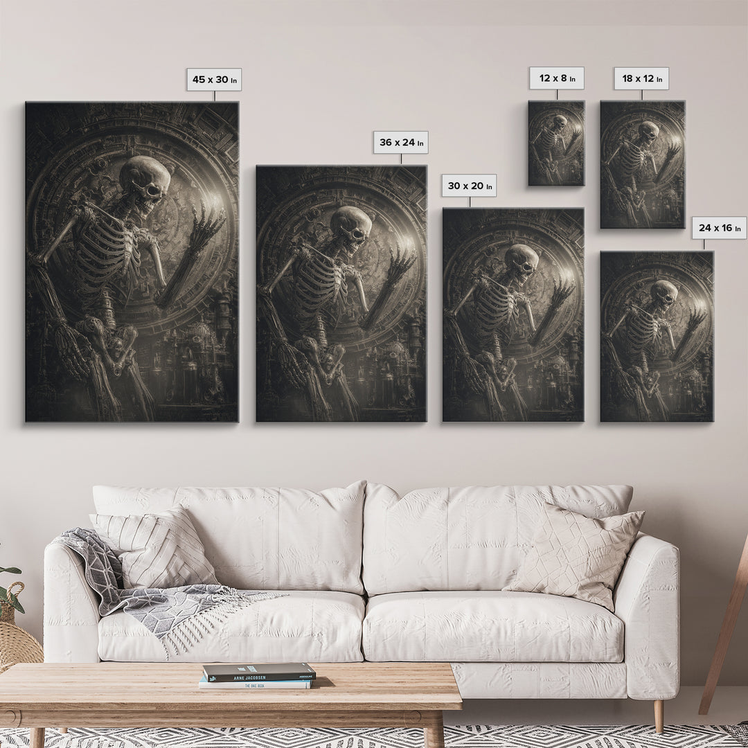 The Clockwork Haunted House, Biomechanical Horror Art, Vertical Wall Art, Dark Fantasy Wall Art, Framed Canvas Print, Halloween Wall Art
