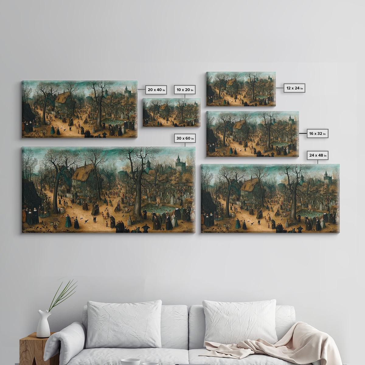 The Upside-Down Cemetery, Northern Renaissance Horror, Wide Panoramic Art, Macabre Wall Art, Canvas Print, Halloween Wall Art