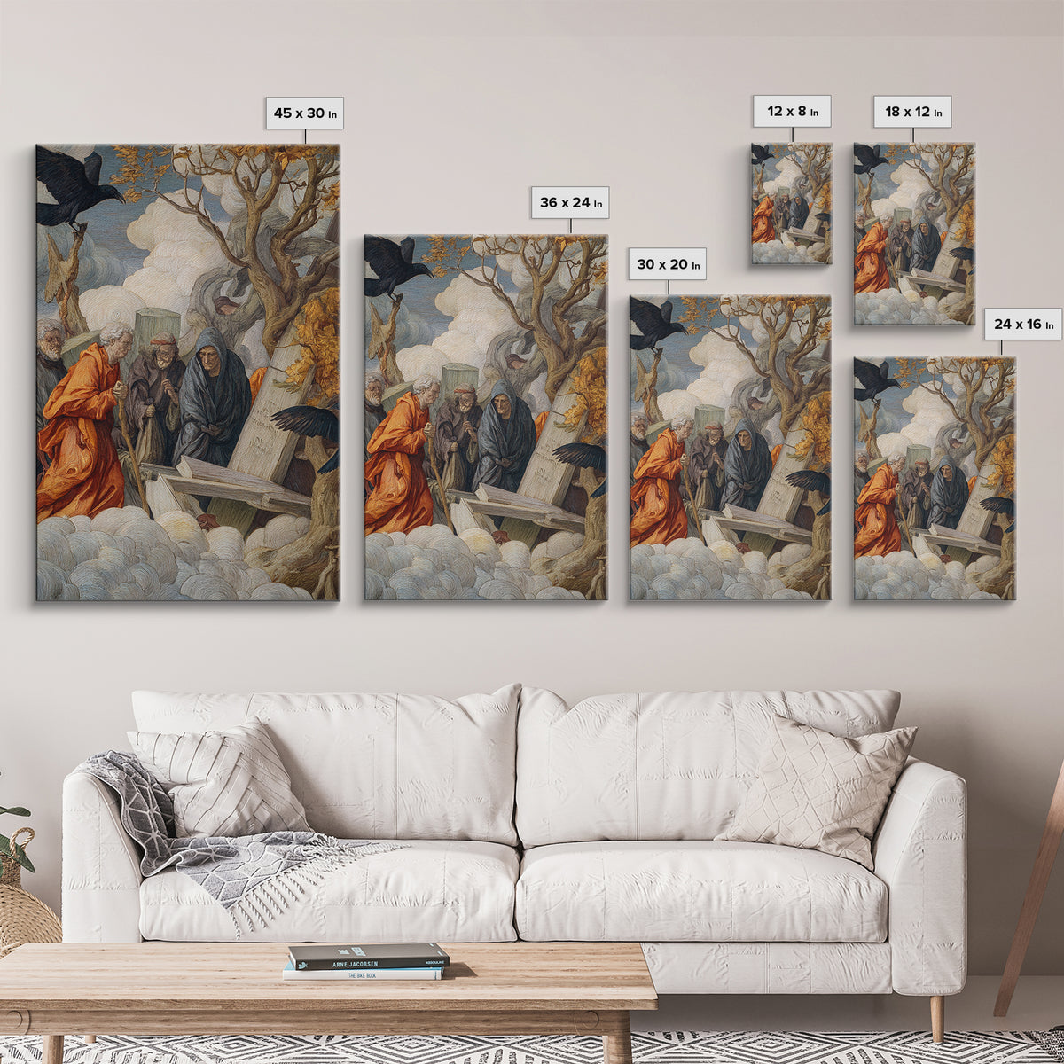 The Upside-Down Cemetery, Dark Renaissance Art, Vertical Wall Art, Gothic Horror Wall Art, Framed Canvas Print