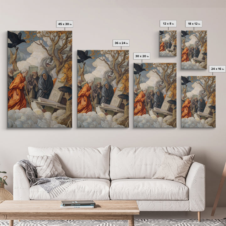 The Upside-Down Cemetery, Dark Renaissance Art, Vertical Wall Art, Gothic Horror Wall Art, Framed Canvas Print