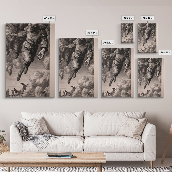 The Upside-Down Cemetery, Renaissance Engraving Art, Vertical Wall Art, Macabre Wall Art, Framed Canvas Print, Halloween Wall Art