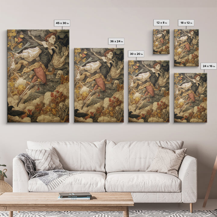 The Upside-Down Cemetery, Danse Macabre Art, Vertical Wall Art, Macabre Wall Art, Canvas Print, Halloween Wall Art