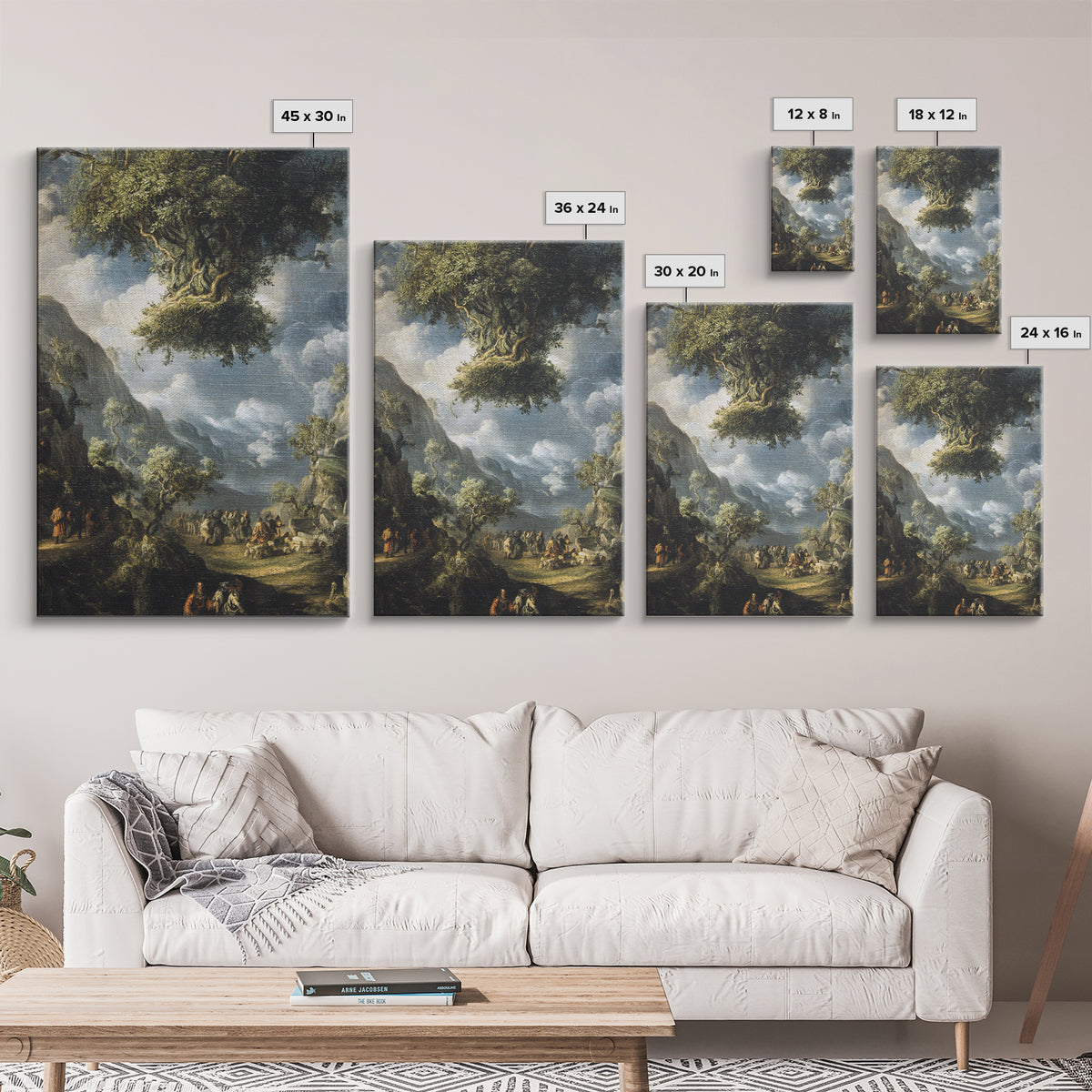 The Upside-Down Cemetery, Baroque Witchcraft Art, Vertical Wall Art, Macabre Wall Art, Canvas Print, Halloween Wall Art