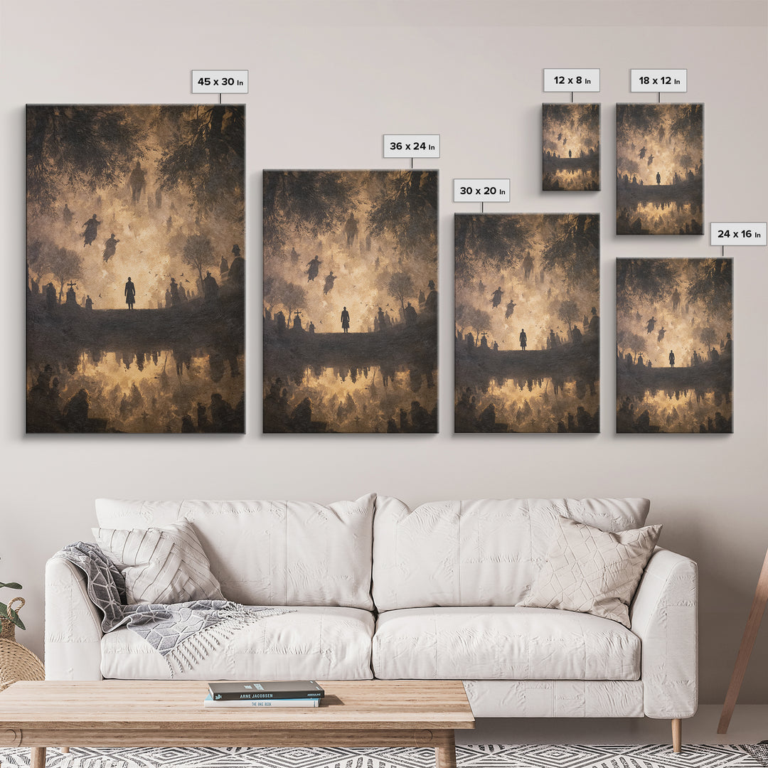 The Upside-Down Cemetery, Dark Romantic Horror Art, Vertical Wall Art, Macabre Wall Art, Framed Canvas Print, Halloween Wall Art