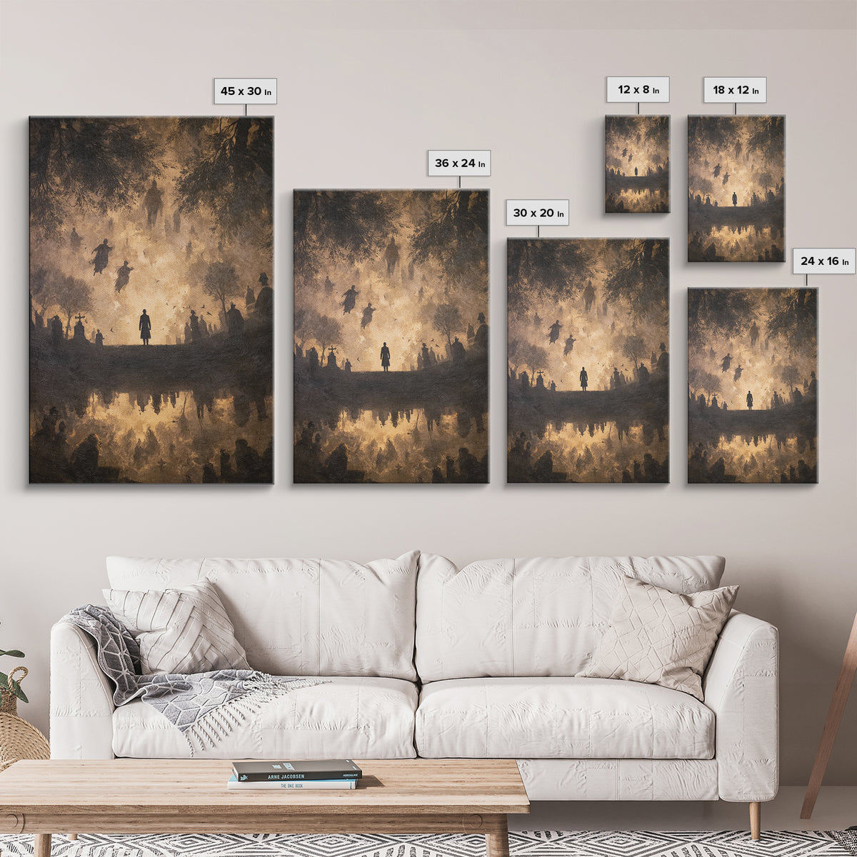 The Upside-Down Cemetery, Dark Romantic Horror Art, Vertical Wall Art, Macabre Wall Art, Framed Canvas Print, Halloween Wall Art
