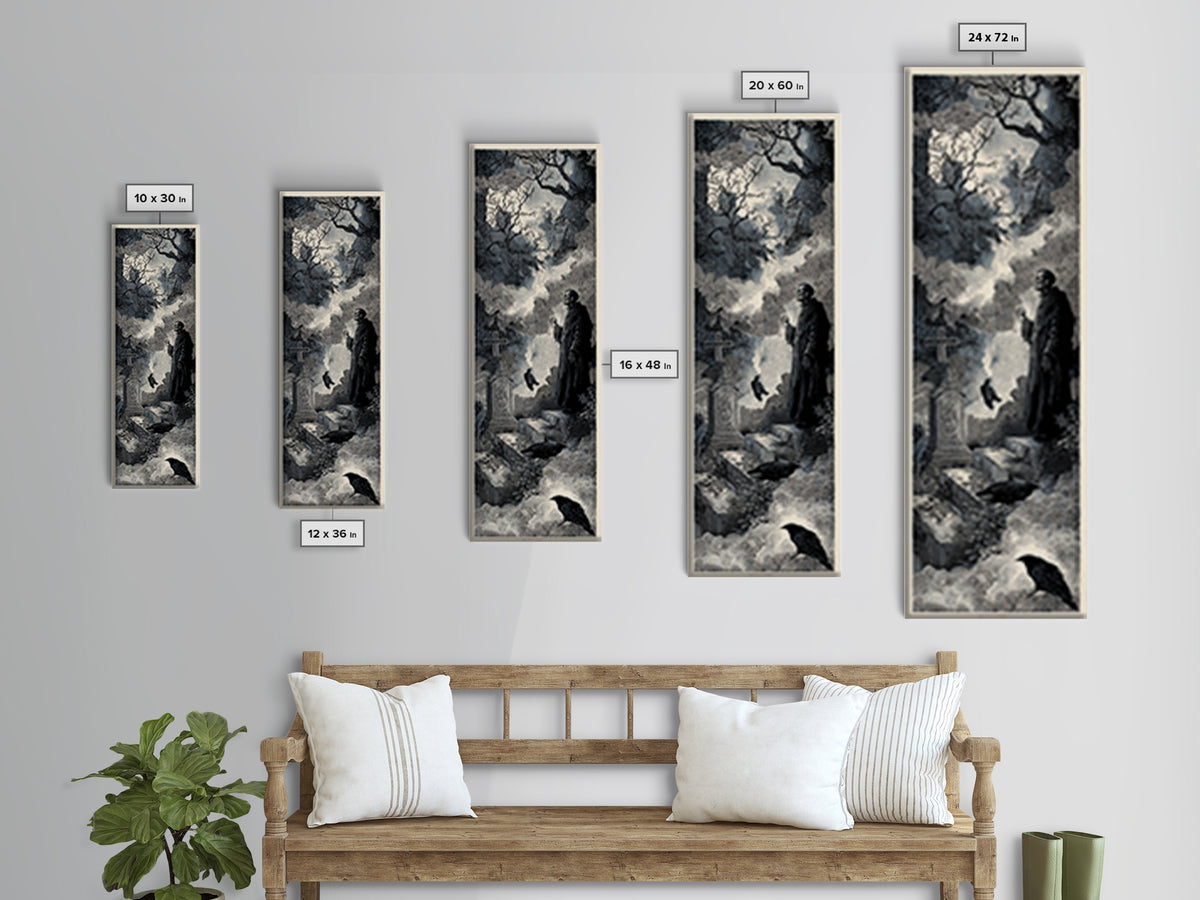 The Upside-Down Cemetery, Architectural Etching Art, Tall Narrow Wall Art, Gothic Horror Wall Art, Canvas Print