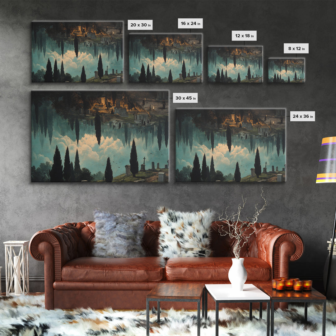 The Upside-Down Cemetery, Symbolist Gothic Landscape, Landscape Wall Art, Dark Halloween Decor, Canvas Print, Halloween Wall Art