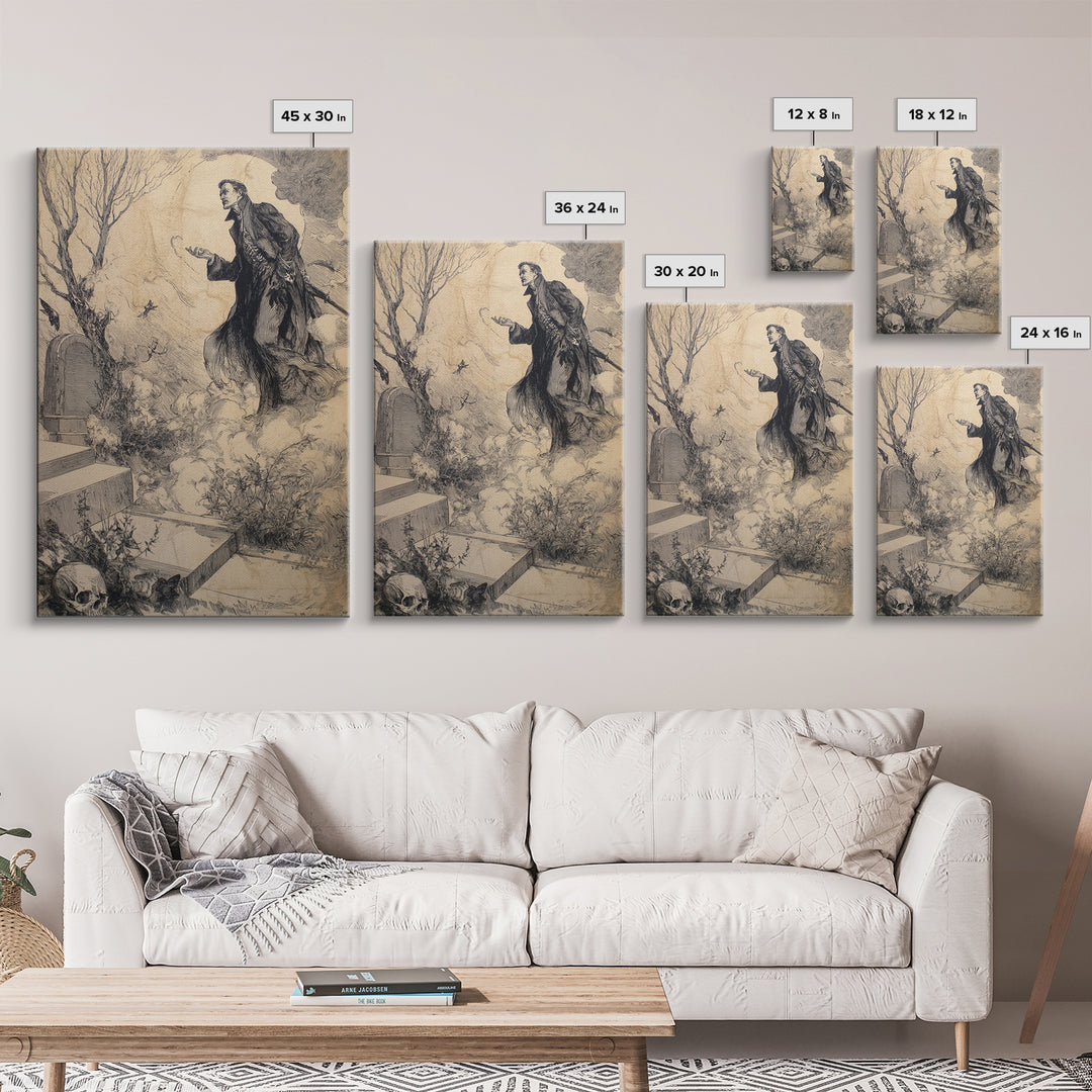 The Upside-Down Cemetery, Decadent Gothic Art, Vertical Wall Art, Macabre Wall Art, Canvas Print, Halloween Wall Art, Horror Wall Art