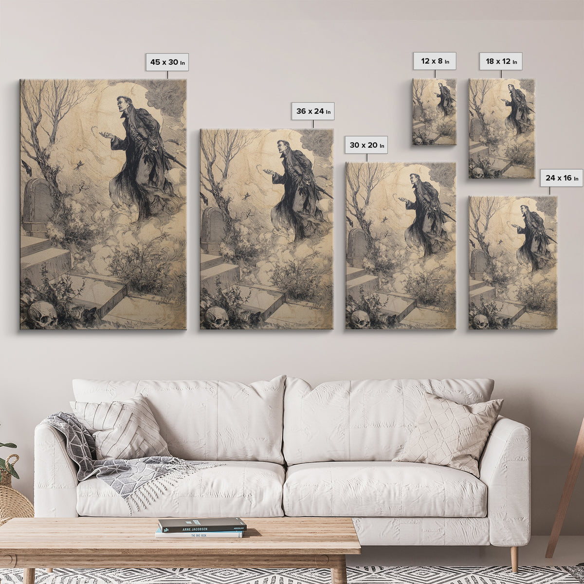 The Upside-Down Cemetery, Decadent Gothic Art, Vertical Wall Art, Macabre Wall Art, Canvas Print, Halloween Wall Art, Horror Wall Art