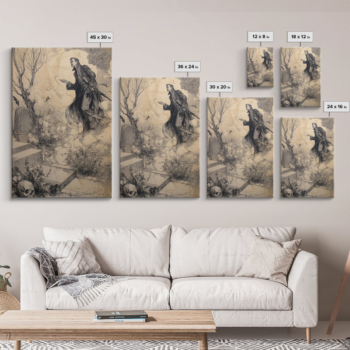 The Upside-Down Cemetery, Decadent Gothic Art, Vertical Wall Art, Macabre Wall Art, Canvas Print, Halloween Wall Art, Horror Wall Art