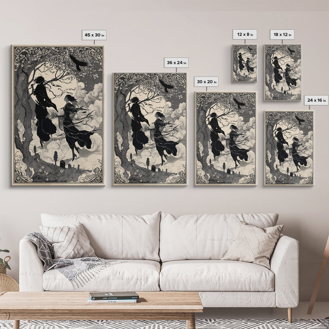 The Upside-Down Cemetery, Decadent Line Art, Vertical Wall Art, Dark Halloween Decor, Canvas Print, Halloween Wall Art