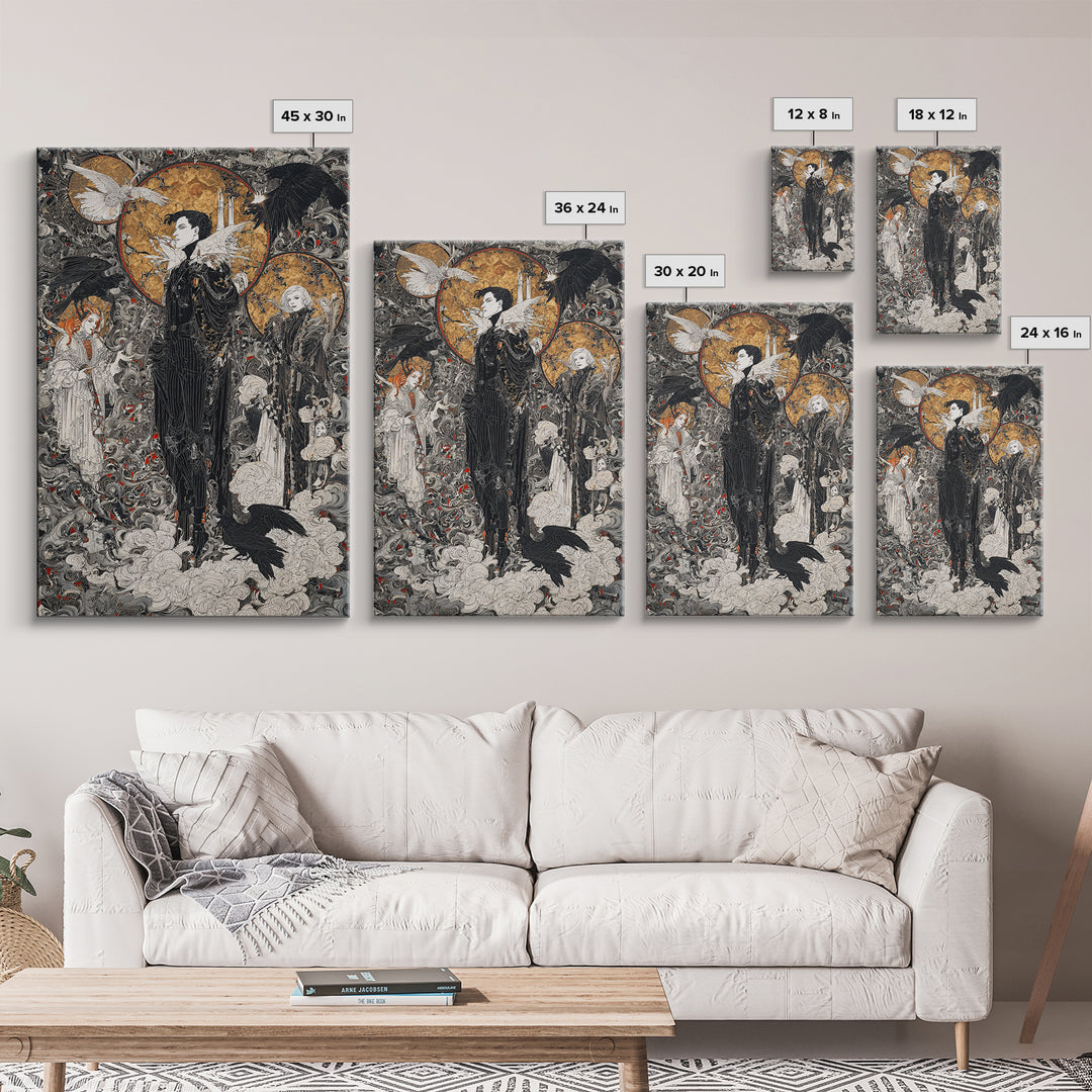 The Upside-Down Cemetery, Stained Glass Gothic Art, Vertical Wall Art, Dark Halloween Decor, Framed Canvas Print, Halloween Wall Art