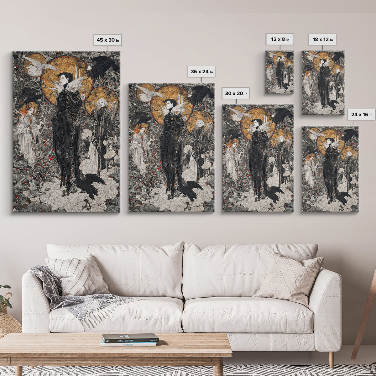 The Upside-Down Cemetery, Stained Glass Gothic Art, Vertical Wall Art, Dark Halloween Decor, Framed Canvas Print, Halloween Wall Art