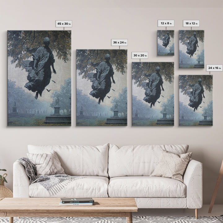 The Upside-Down Cemetery, Biomechanical Horror Art, Vertical Wall Art, Dark Halloween Decor, Framed Canvas Print, Halloween Wall Art