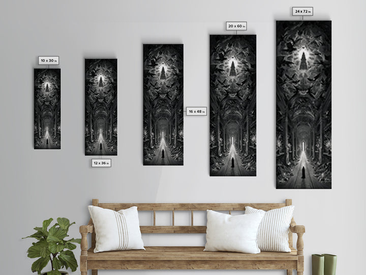 The Infinite Hallway, Gothic Engraving Art, Tall Narrow Wall Art, Macabre Wall Art, Framed Canvas Print, Halloween Wall Art