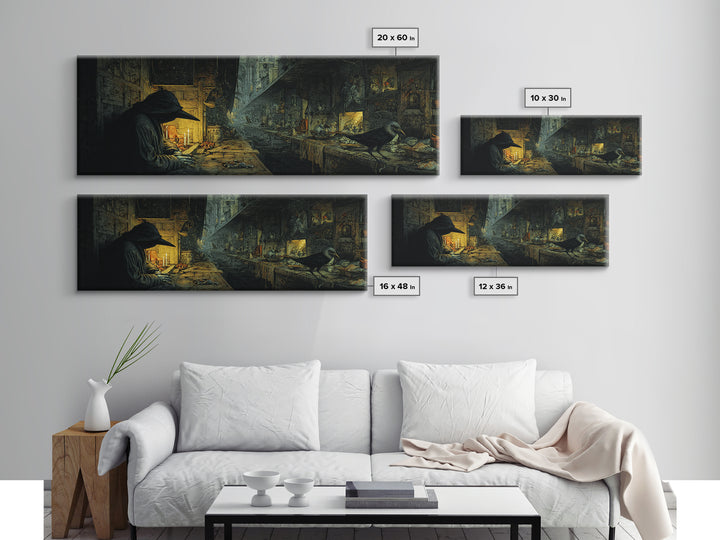 The Infinite Hallway, Medieval Grotesque Art, Extra Wide Wall Art, Dark Halloween Decor, Canvas Print, Halloween Wall Art