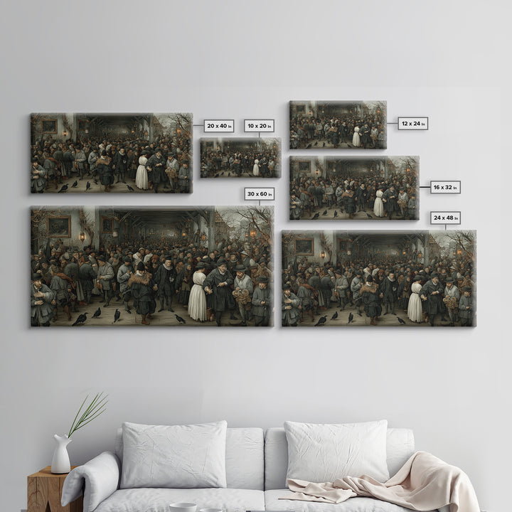 The Infinite Hallway, Northern Renaissance Horror, Wide Panoramic Art, Gothic Horror Wall Art, Canvas Print, Halloween Wall Art