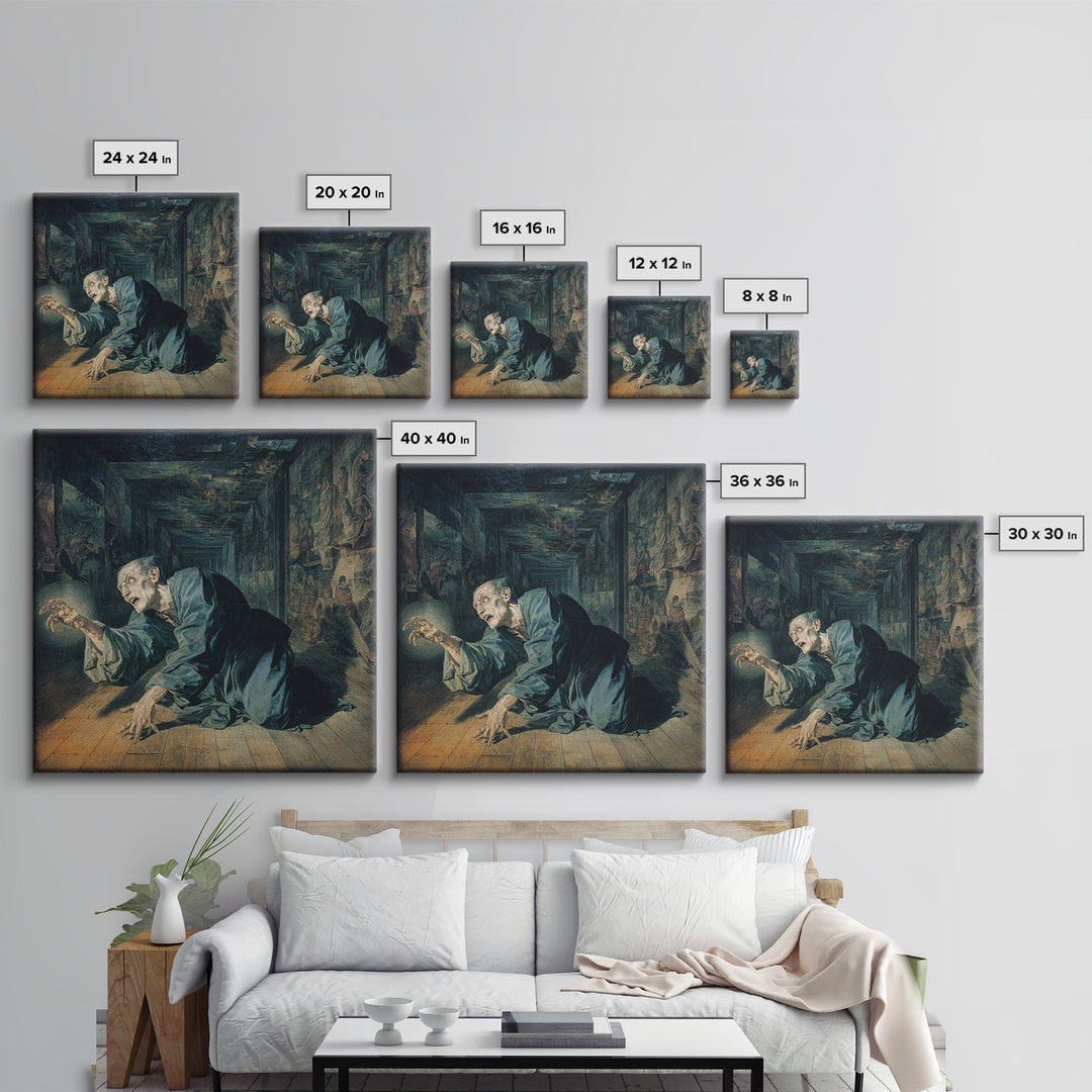 The Infinite Hallway, Dark Renaissance Art, Square Wall Art, Gothic Horror Wall Art, Canvas Print, Halloween Wall Art