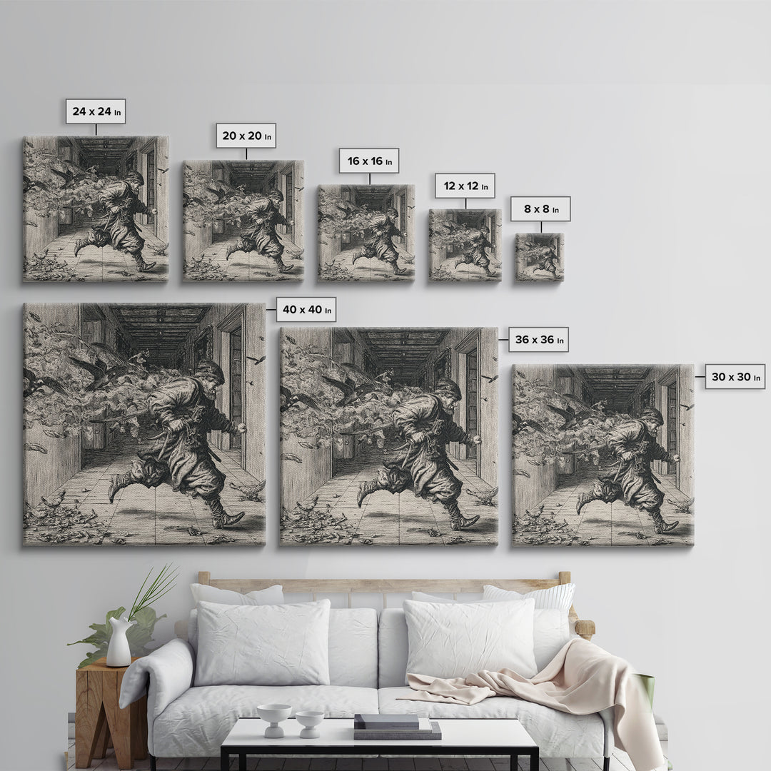 The Infinite Hallway, Renaissance Engraving Art, Square Wall Art, Gothic Horror Wall Art, Canvas Print, Halloween Wall Art