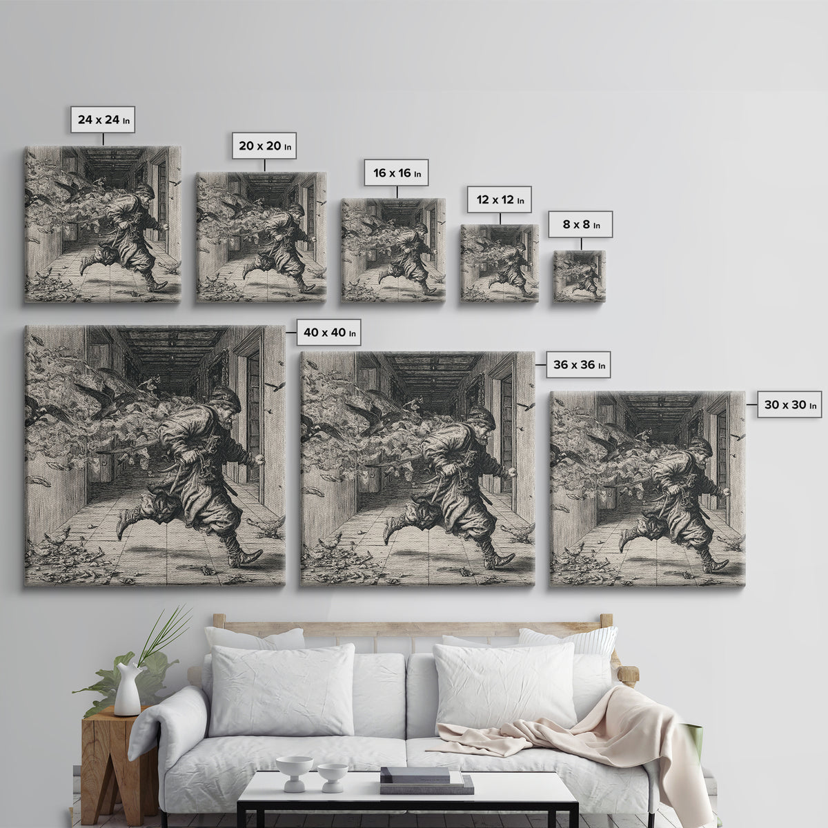 The Infinite Hallway, Renaissance Engraving Art, Square Wall Art, Gothic Horror Wall Art, Canvas Print, Halloween Wall Art
