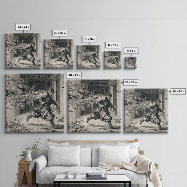 The Infinite Hallway, Renaissance Engraving Art, Square Wall Art, Gothic Horror Wall Art, Canvas Print, Halloween Wall Art