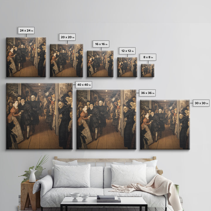 The Infinite Hallway, Danse Macabre Art, Square Wall Art, Dark Halloween Decor, Framed Canvas Print, Halloween Wall Art