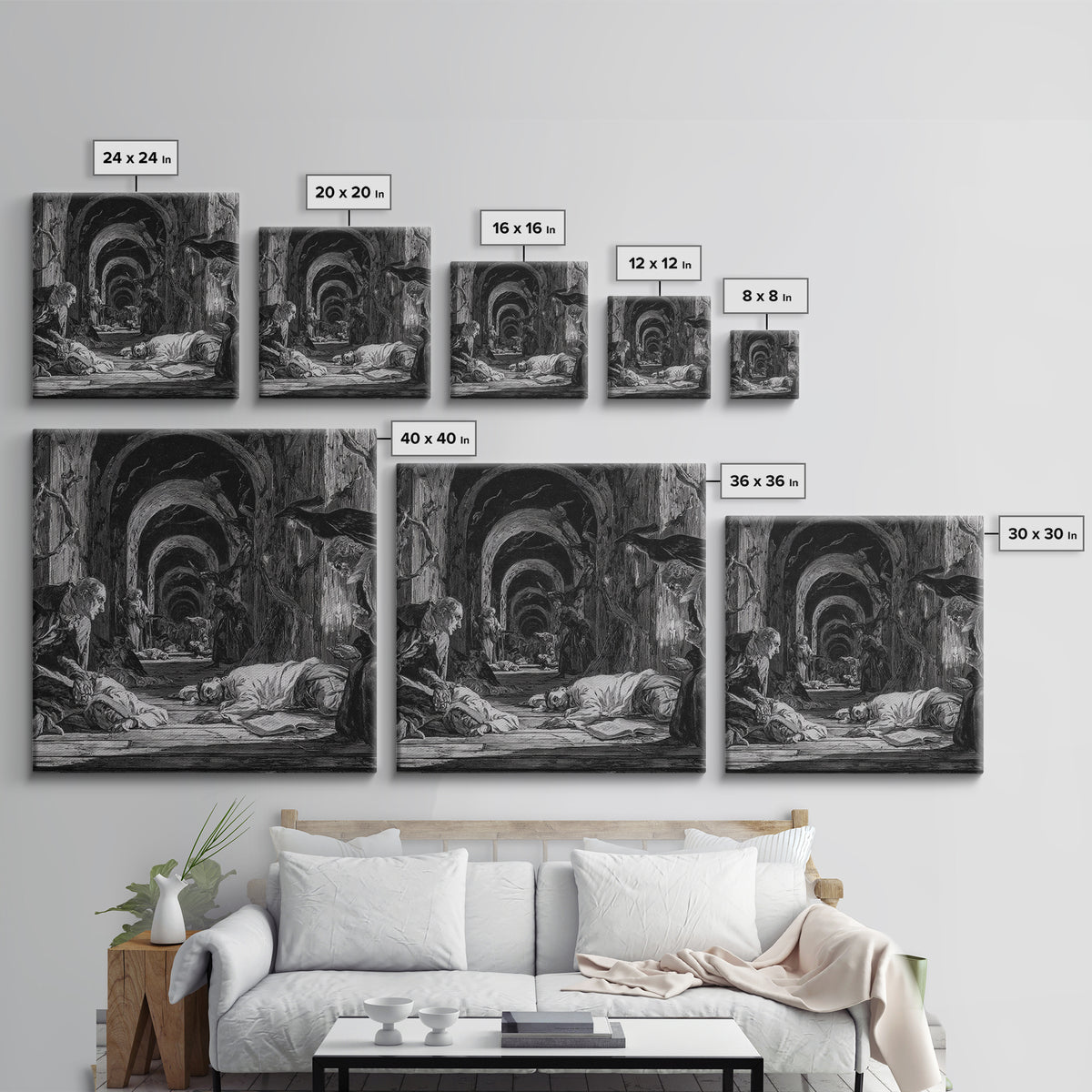 The Infinite Hallway, Gothic Nightmare Art, Square Wall Art, Dark Fantasy Wall Art, Framed Canvas Print, Halloween Wall Art