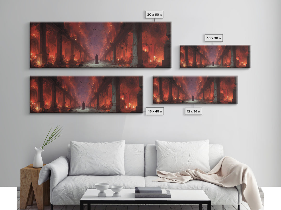 The Infinite Hallway, Apocalyptic Romantic Art, Extra Wide Wall Art, Macabre Wall Art, Framed Canvas Print, Halloween Wall Art