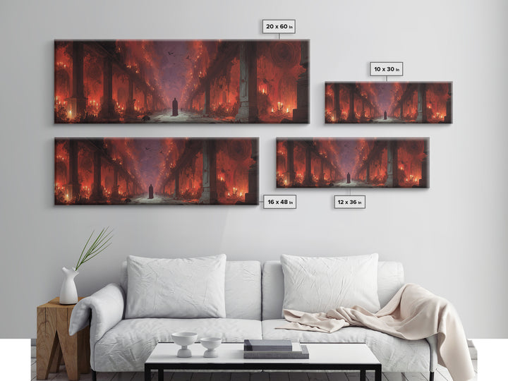 The Infinite Hallway, Apocalyptic Romantic Art, Extra Wide Wall Art, Macabre Wall Art, Framed Canvas Print, Halloween Wall Art