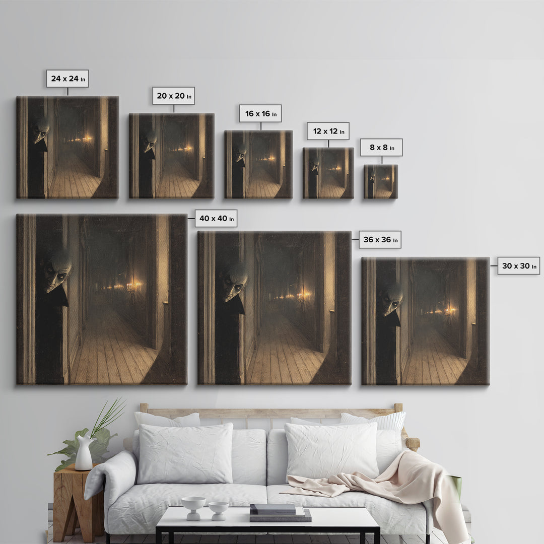 The Infinite Hallway, Symbolist Dream Art, Square Wall Art, Dark Halloween Decor, Canvas Print, Halloween Wall Art