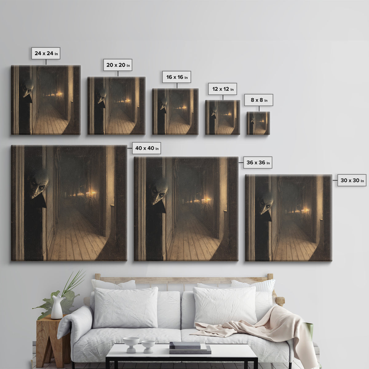 The Infinite Hallway, Symbolist Dream Art, Square Wall Art, Dark Halloween Decor, Canvas Print, Halloween Wall Art