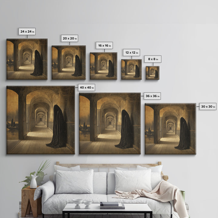 The Infinite Hallway, Symbolist Gothic Landscape, Square Wall Art, Dark Halloween Decor, Canvas Print, Halloween Wall Art, Dark Fantasy Art