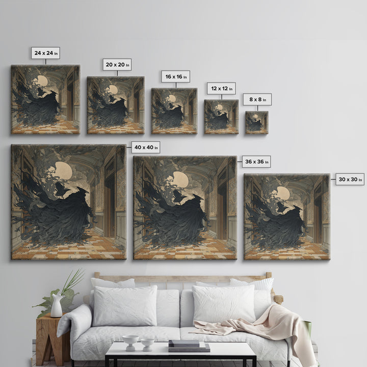 The Infinite Hallway, Decadent Gothic Art, Square Wall Art, Dark Halloween Decor, Canvas Print, Halloween Wall Art, Gothic Home Decor