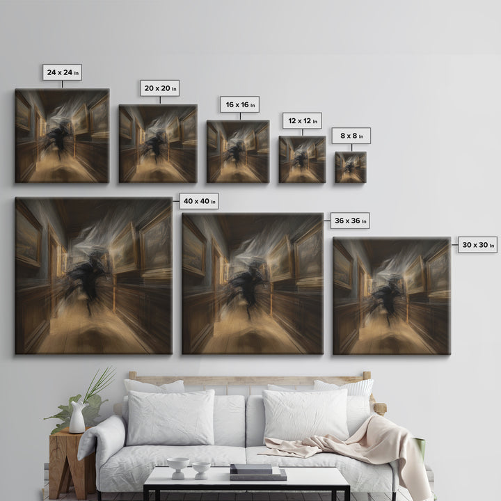 The Infinite Hallway, Expressionist Gothic Art, Square Wall Art, Macabre Wall Art, Framed Canvas Print, Halloween Wall Art