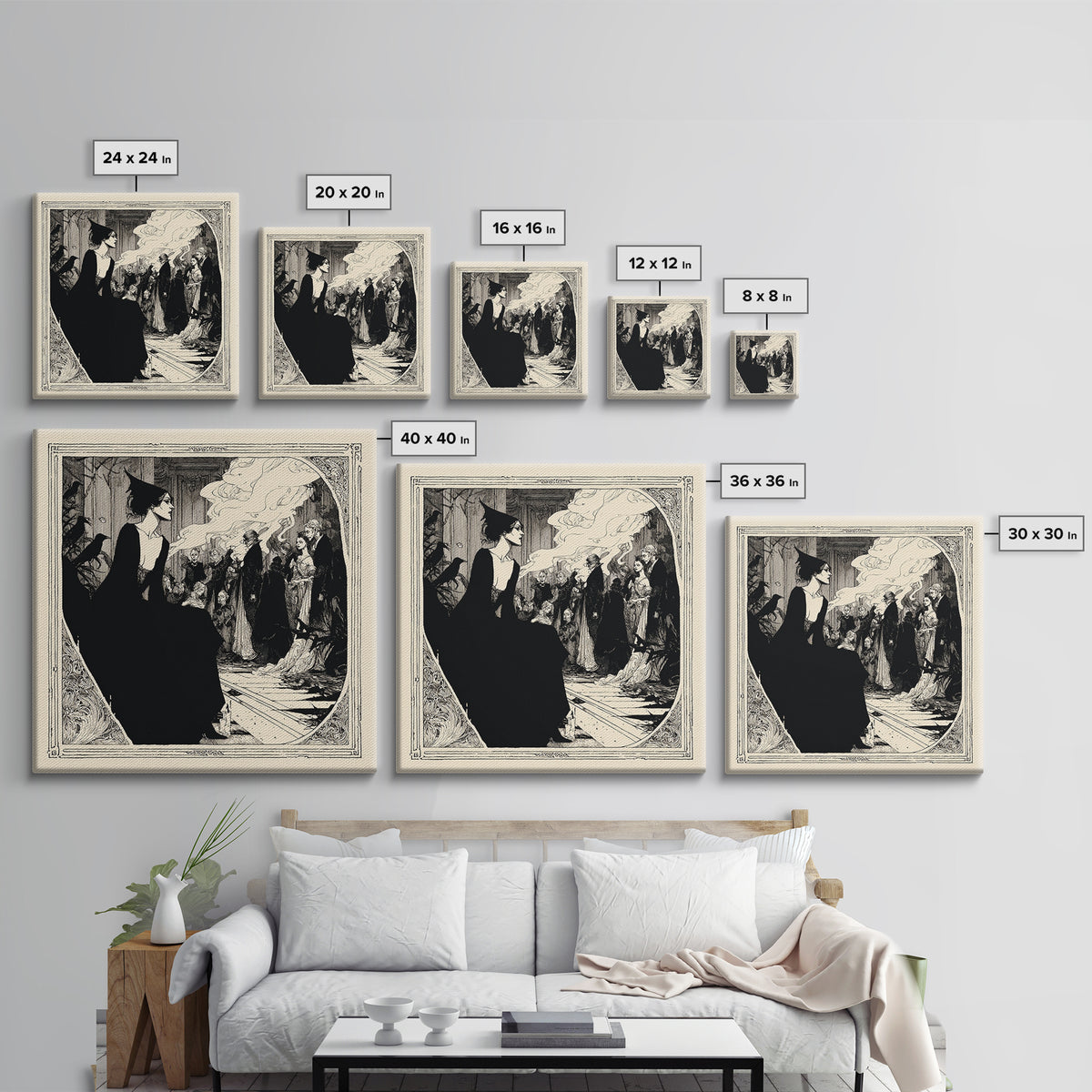 The Infinite Hallway, Decadent Line Art, Square Wall Art, Dark Halloween Decor, Canvas Print, Halloween Wall Art