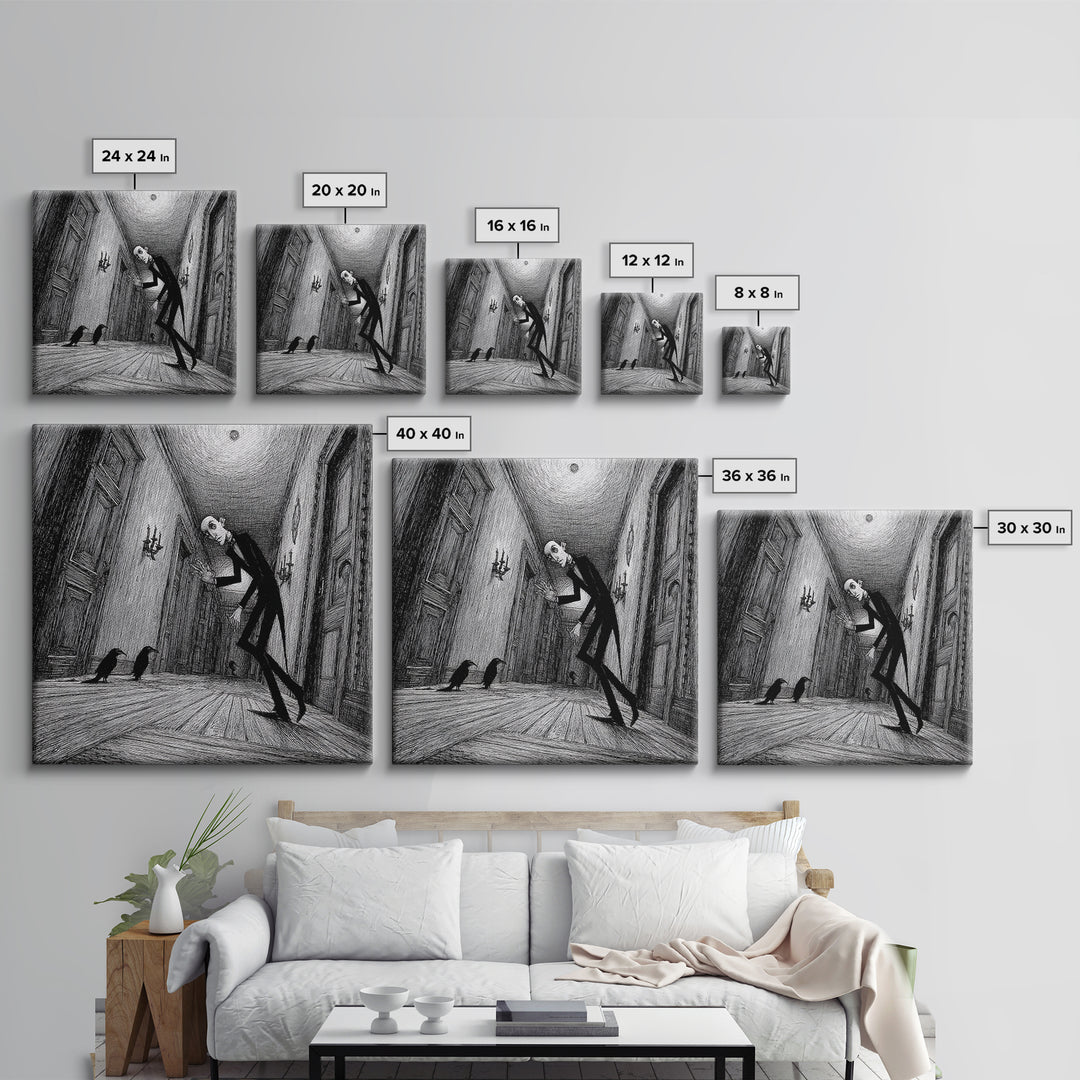 The Infinite Hallway, Victorian Macabre Art, Square Wall Art, Dark Halloween Decor, Canvas Print, Halloween Wall Art