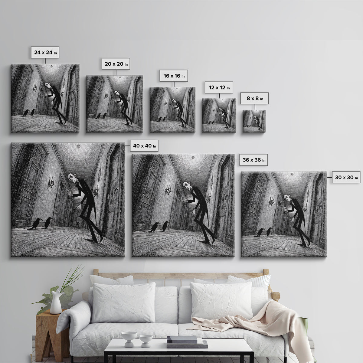The Infinite Hallway, Victorian Macabre Art, Square Wall Art, Dark Halloween Decor, Canvas Print, Halloween Wall Art