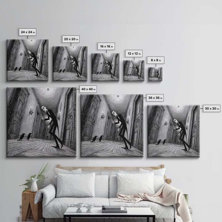 The Infinite Hallway, Victorian Macabre Art, Square Wall Art, Dark Halloween Decor, Canvas Print, Halloween Wall Art