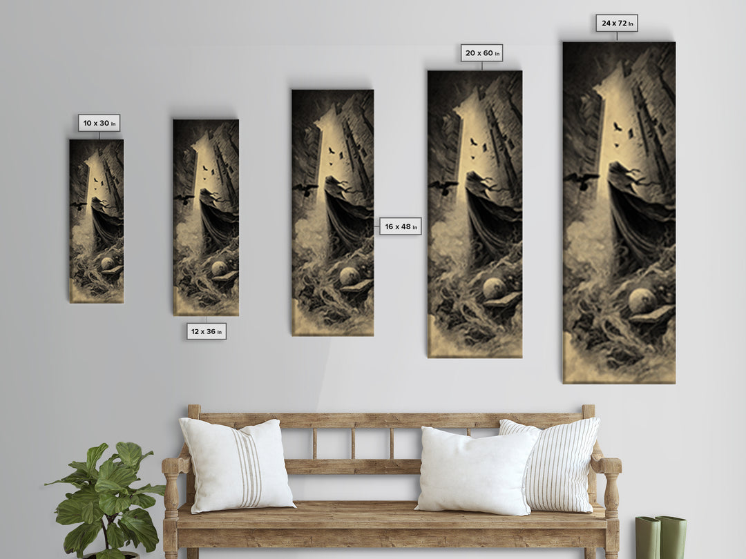 The Infinite Hallway, Surreal Apocalyptic Art, Tall Narrow Wall Art, Dark Halloween Decor, Framed Canvas Print, Halloween Wall Art