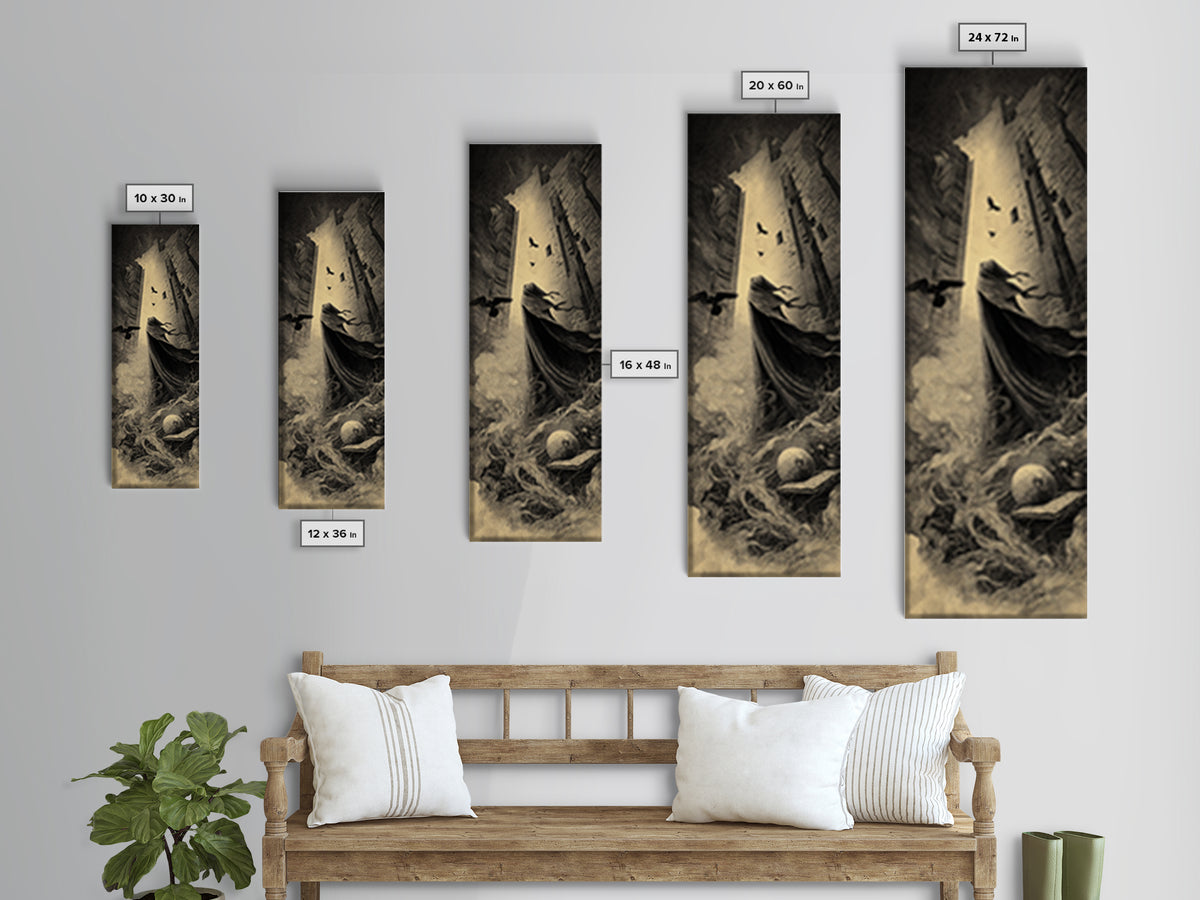 The Infinite Hallway, Surreal Apocalyptic Art, Tall Narrow Wall Art, Dark Halloween Decor, Framed Canvas Print, Halloween Wall Art