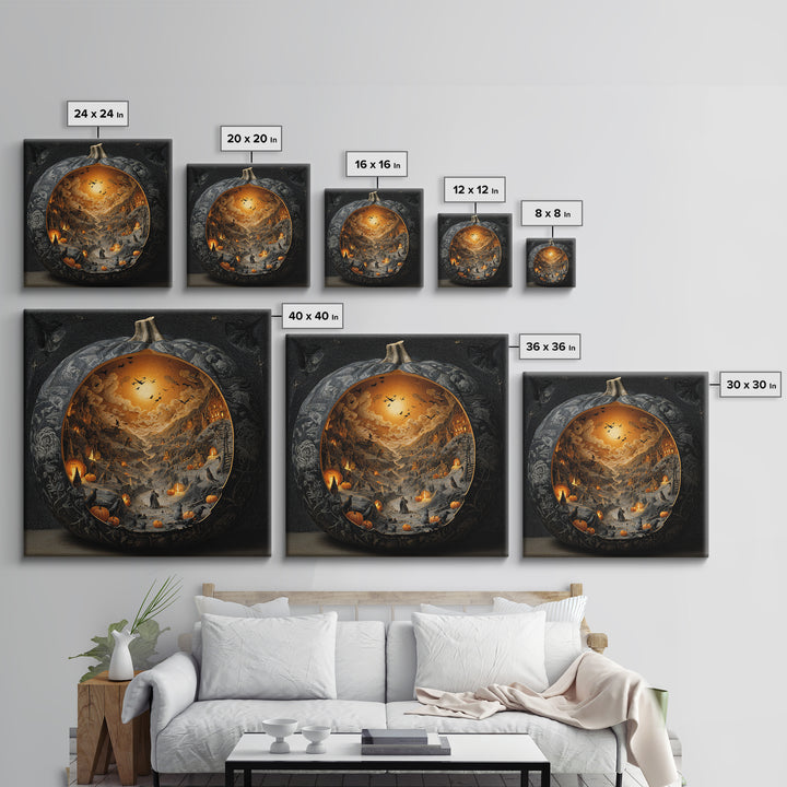 The Moon Inside A Pumpkin, Danse Macabre Art, Square Wall Art, Dark Halloween Decor, Framed Canvas Print