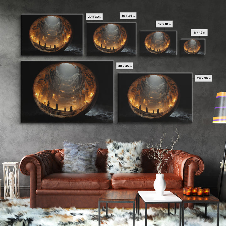 The Moon Inside A Pumpkin, Architectural Etching Art, Landscape Wall Art, Macabre Wall Art, Framed Canvas Print