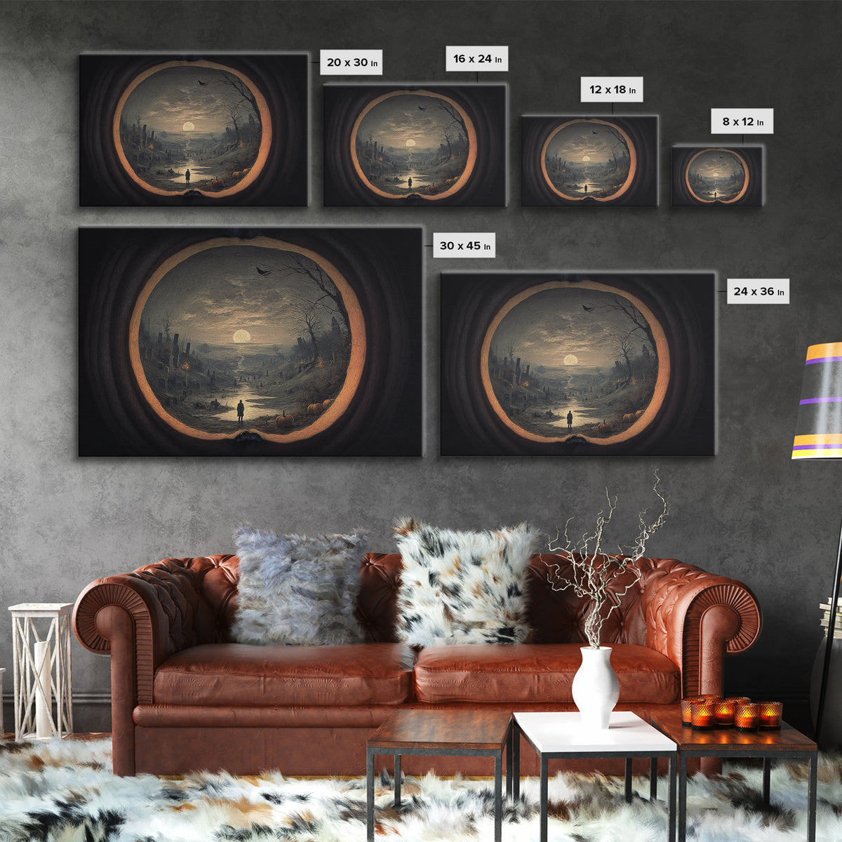 The Moon Inside A Pumpkin, Romantic Gothic Landscape, Landscape Wall Art, Macabre Wall Art, Canvas Print, Halloween Wall Art
