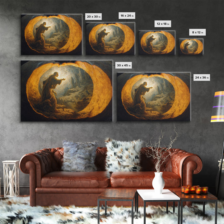 The Moon Inside A Pumpkin, Symbolist Gothic Landscape, Landscape Wall Art, Macabre Wall Art, Framed Canvas Print, Halloween Wall Art