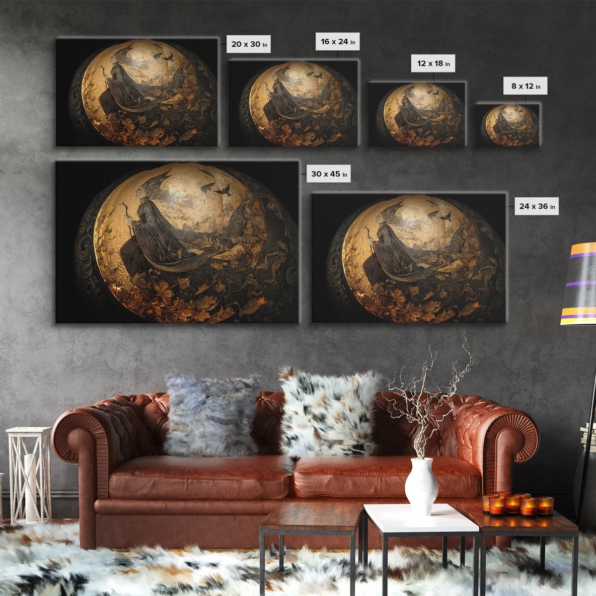 The Moon Inside A Pumpkin, Ornate Symbolist Art, Landscape Wall Art, Dark Halloween Decor, Framed Canvas Print, Halloween Wall Art