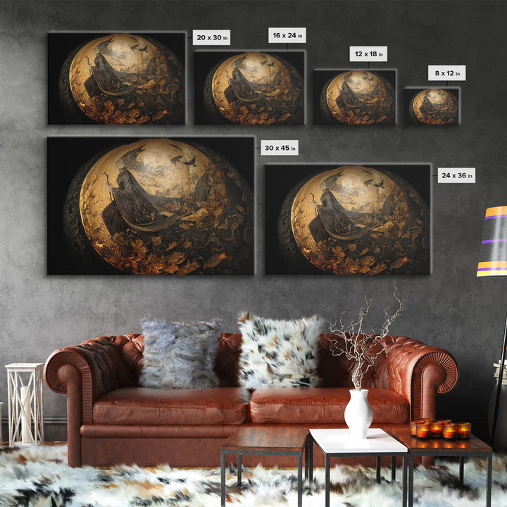 The Moon Inside A Pumpkin, Ornate Symbolist Art, Landscape Wall Art, Dark Halloween Decor, Framed Canvas Print, Halloween Wall Art