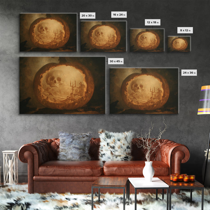 The Moon Inside A Pumpkin, Decadent Gothic Art, Landscape Wall Art, Dark Halloween Decor, Framed Canvas Print, Halloween Wall Art
