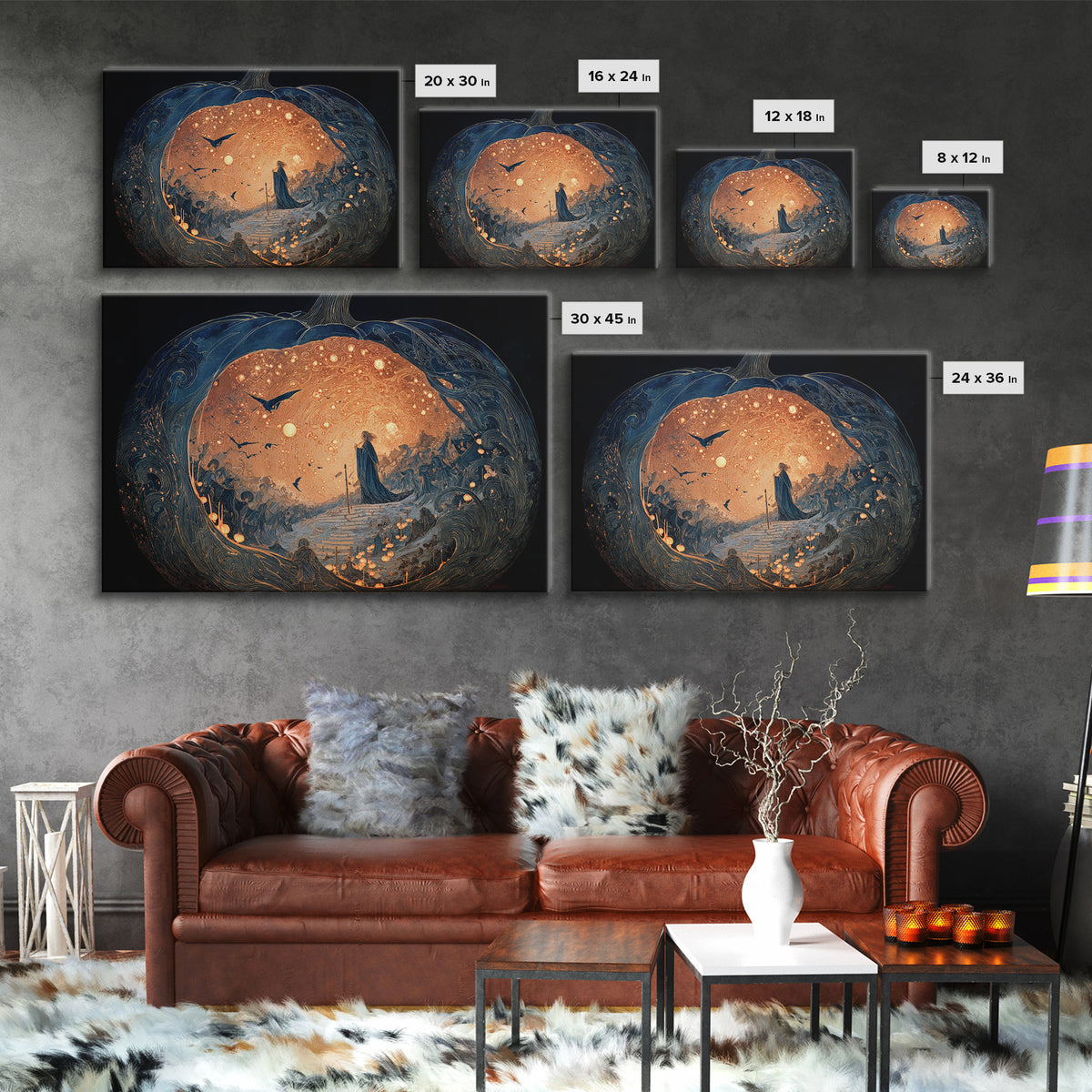 The Moon Inside A Pumpkin, Symbolist Death Art, Landscape Wall Art, Dark Fantasy Wall Art, Canvas Print, Halloween Wall Art