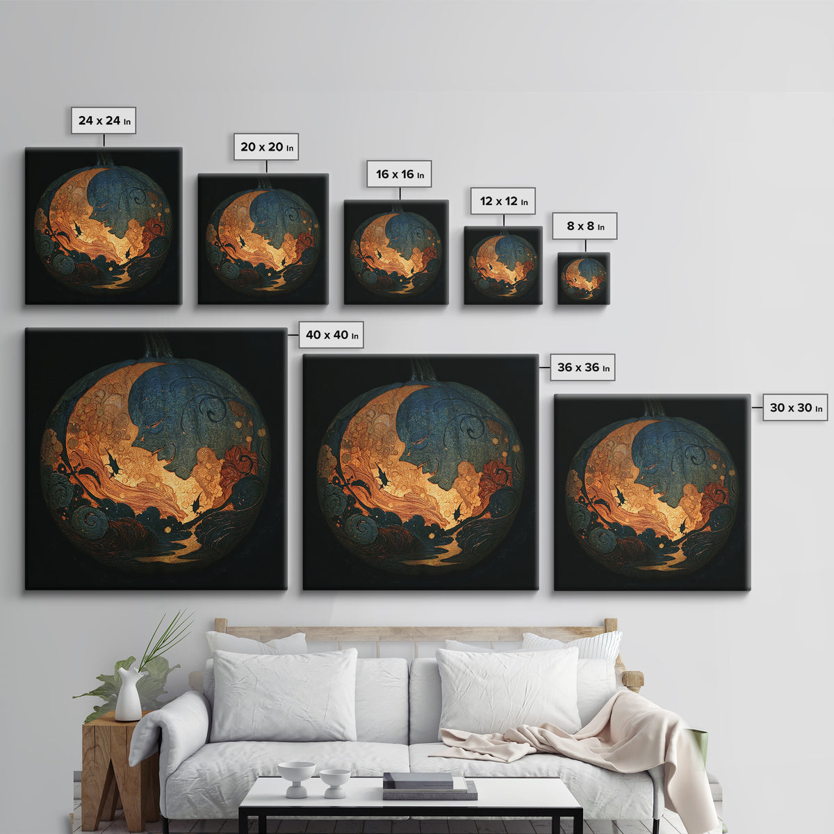 The Moon Inside A Pumpkin, Dark Symbolist Art, Square Wall Art, Macabre Wall Art, Canvas Print, Halloween Wall Art